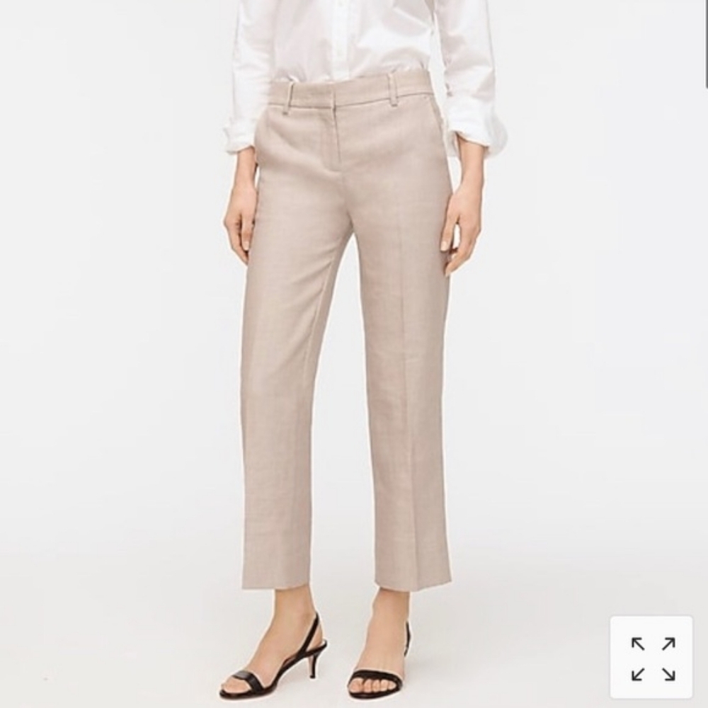 NWT Sz 12 J. Crew Peyton Pant Stretch Linen Cropped Trouser Flax Tan Beige L2881